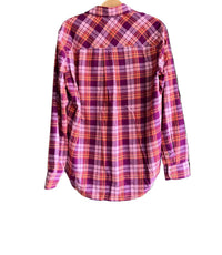 XIRENA Women's Beau Plaid Flannel Shirt in pink orange - women's long sleeve top - alternate view