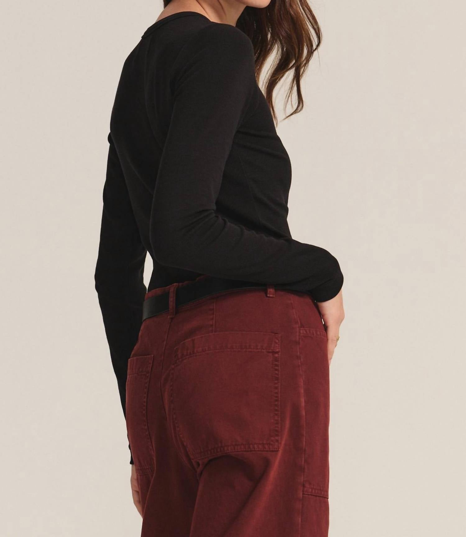 Velvet by Graham & Spencer Camino Modal Rib Tee in black - women's long sleeve top - alternate view