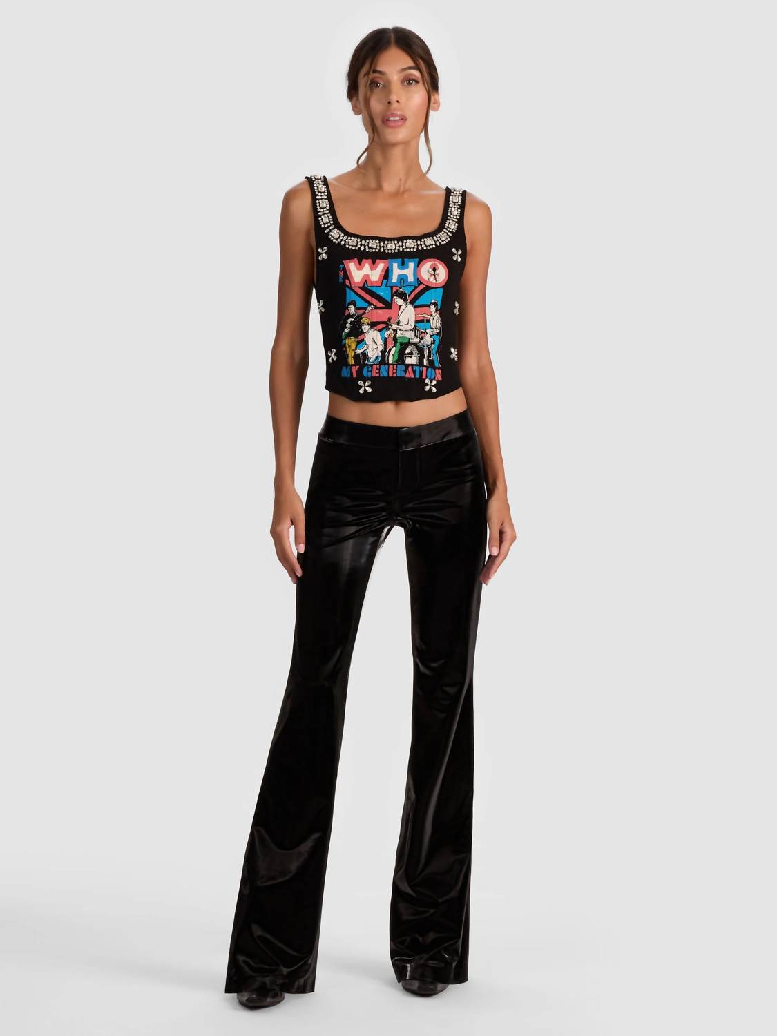 Alice + Olivia - Women's Bella Shiny Vegan Skinny Bootcut Pants
