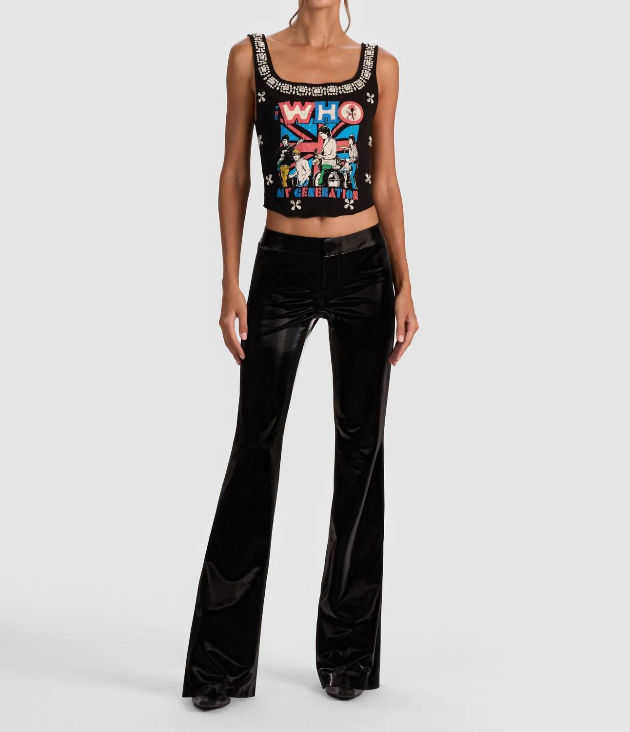 Alice + Olivia - Women's Bella Shiny Vegan Skinny Bootcut Pants