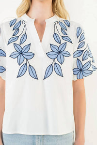 Thml - Puff Sleeve Floral Embroidery V-Neck Top