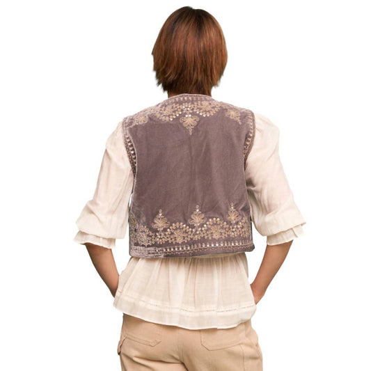 En Creme - Embroidered Sequin Velvet Vest