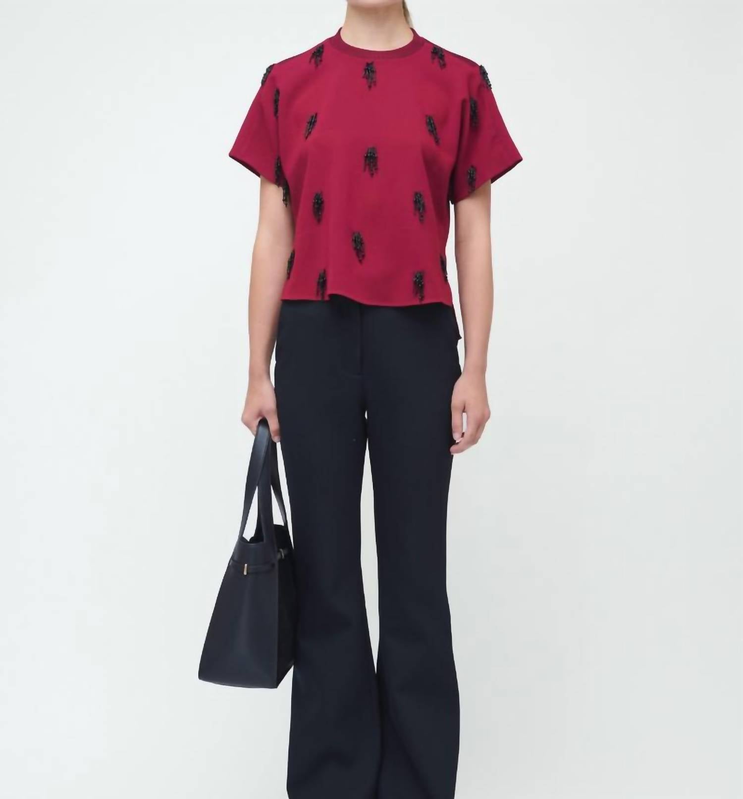SIMKHAI Abelia Embellished Top in oxblood - women's t-shirt