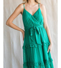 Chiffon Swiss Dot Surplice Midi Dress