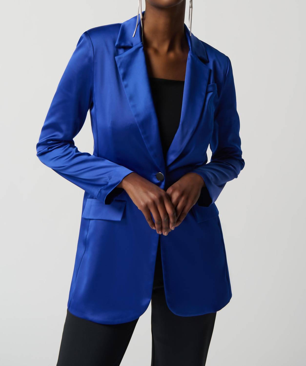 Joseph Ribkoff Satin Blazer With Faux Pockets in royal sapphire - women's jacket