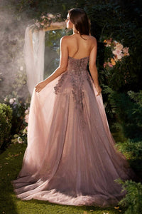 Ladivine Glitter Tulle Halter Gown in rosewood - women's dress - alternate view