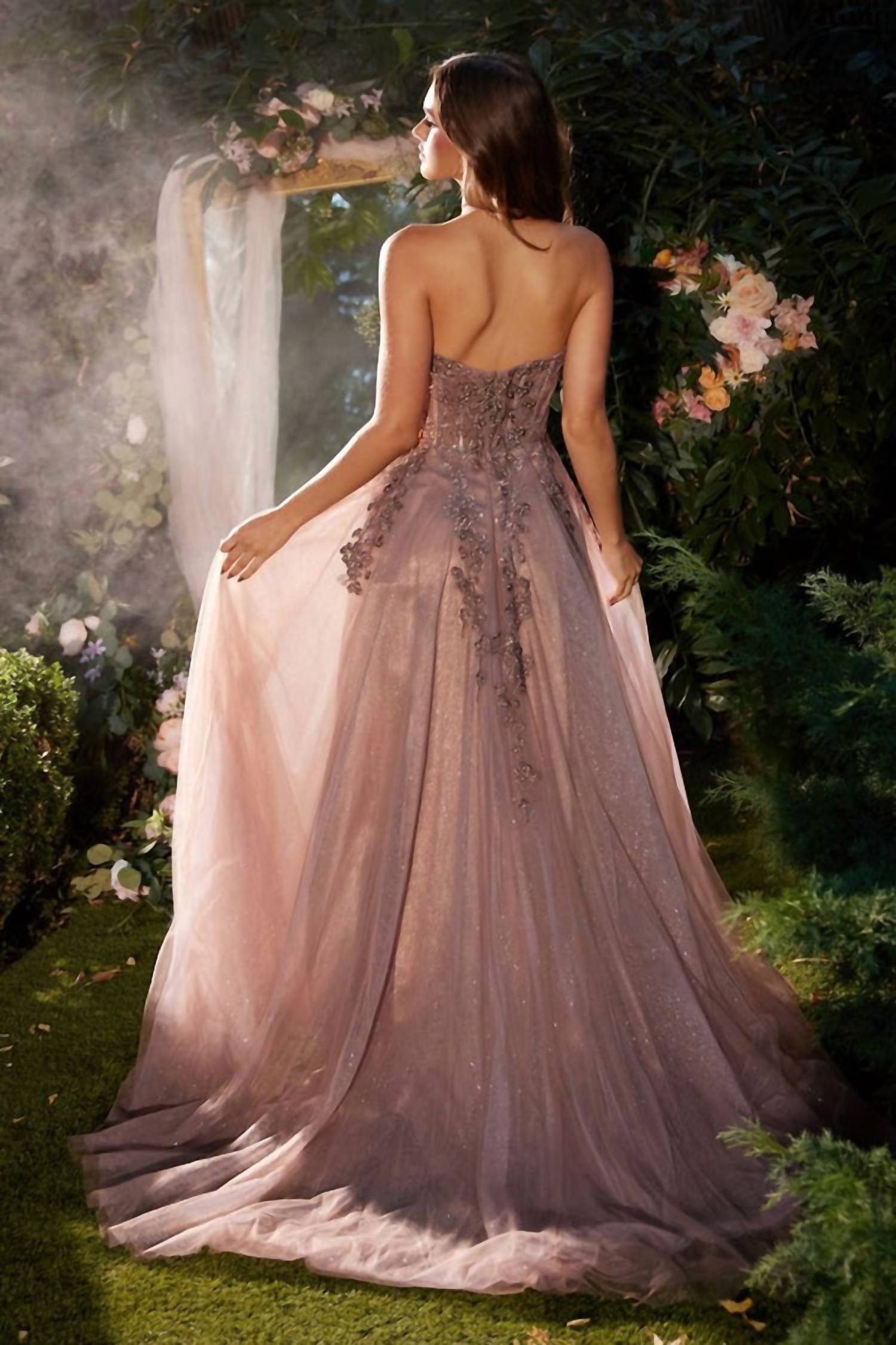 Ladivine Glitter Tulle Halter Gown in rosewood - women's dress - alternate view