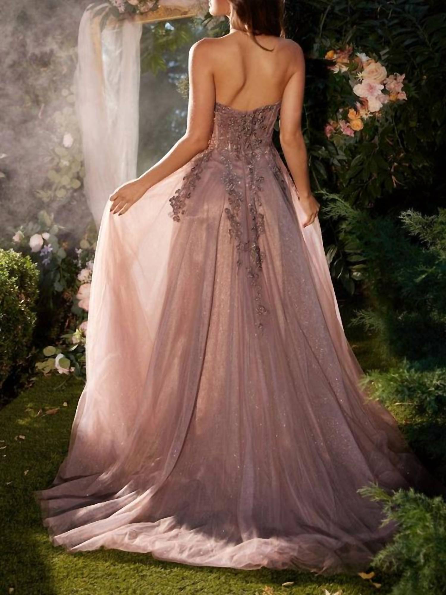 Ladivine Glitter Tulle Halter Gown in rosewood - women's dress - detail view