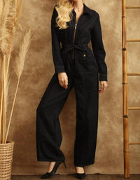 Joseph Ribkoff - Zip Front Belted Denim Jumpsuit