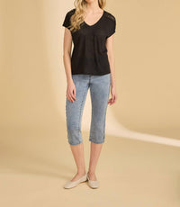 FDJ Short Sleeve V-Neck Top in black - women's t-shirt - detail view