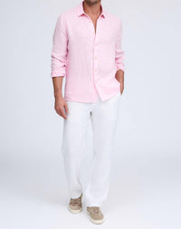Raffi Pure Linen Long Sleeve Shirt in pink - men's shirt - detail view
