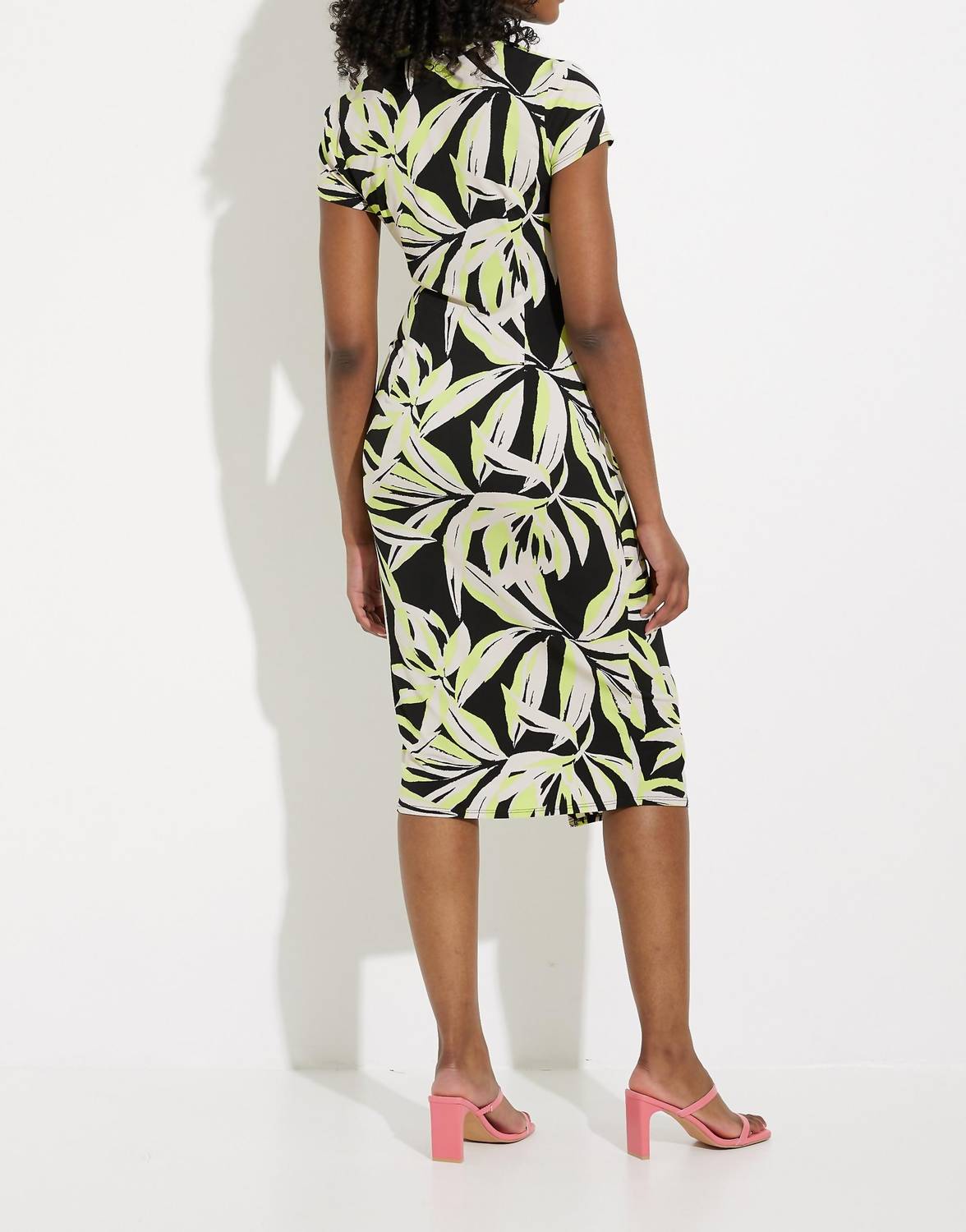 Joseph Ribkoff Cap Sleeve Wrap Dress in black multi - women's dress - detail view