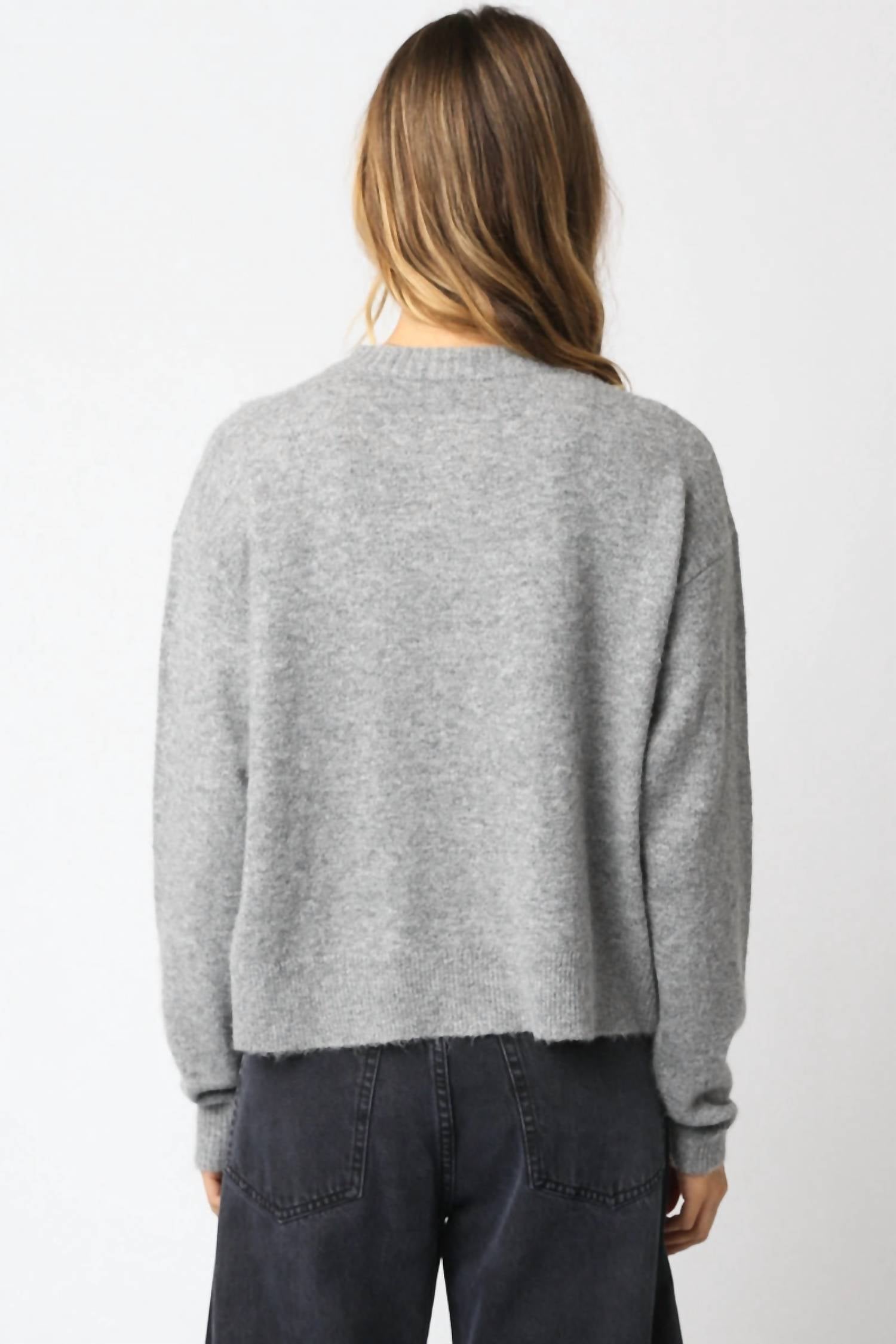 OLIVACEOUS Gillian Sweater in heather grey - women's sweater - detail view