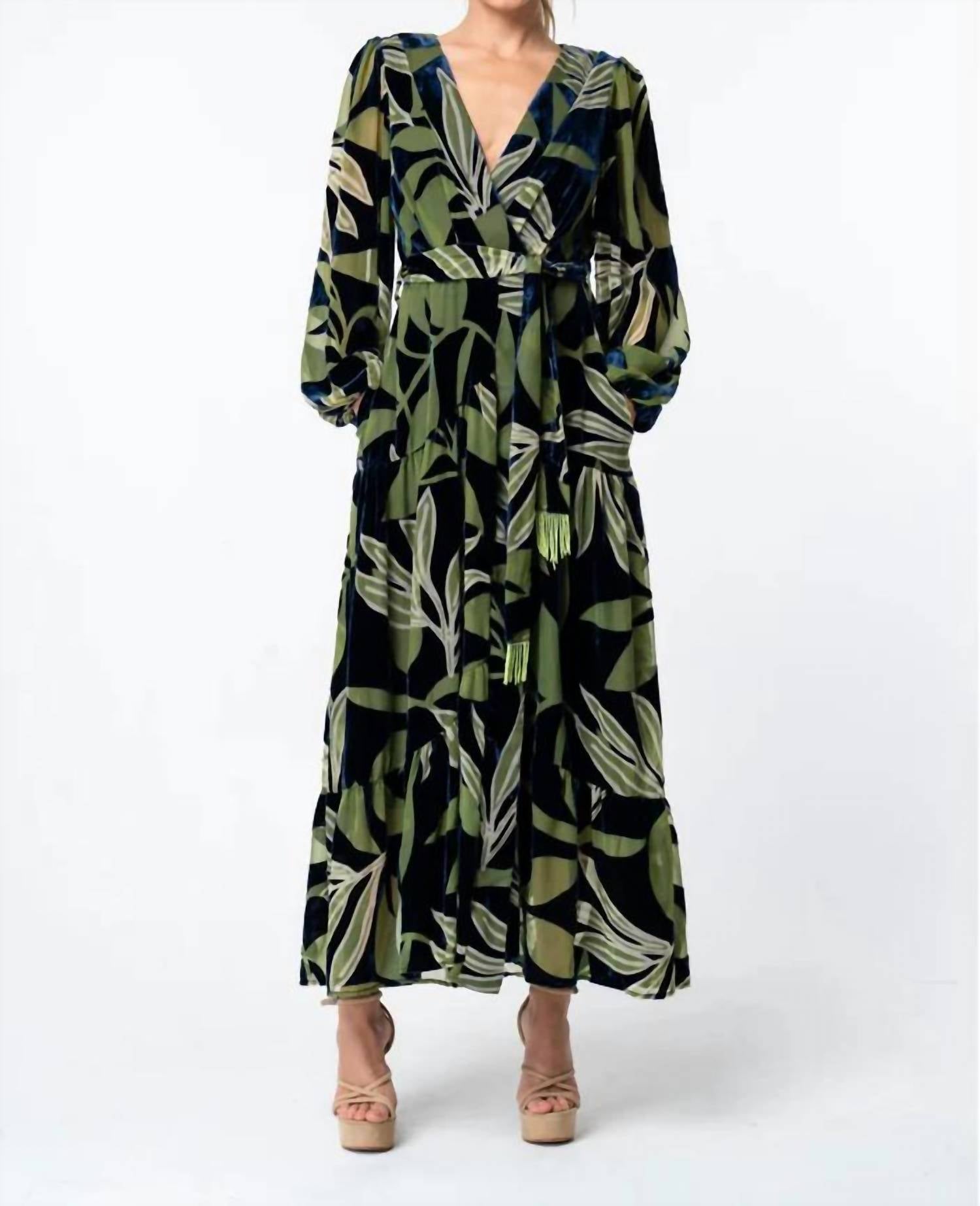 Ciebon - LILIAN VELVET BURNOUT MAXI WRAP DRESS