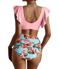 Shiying - Ruffled Hem High Waist Bikini Swim Set