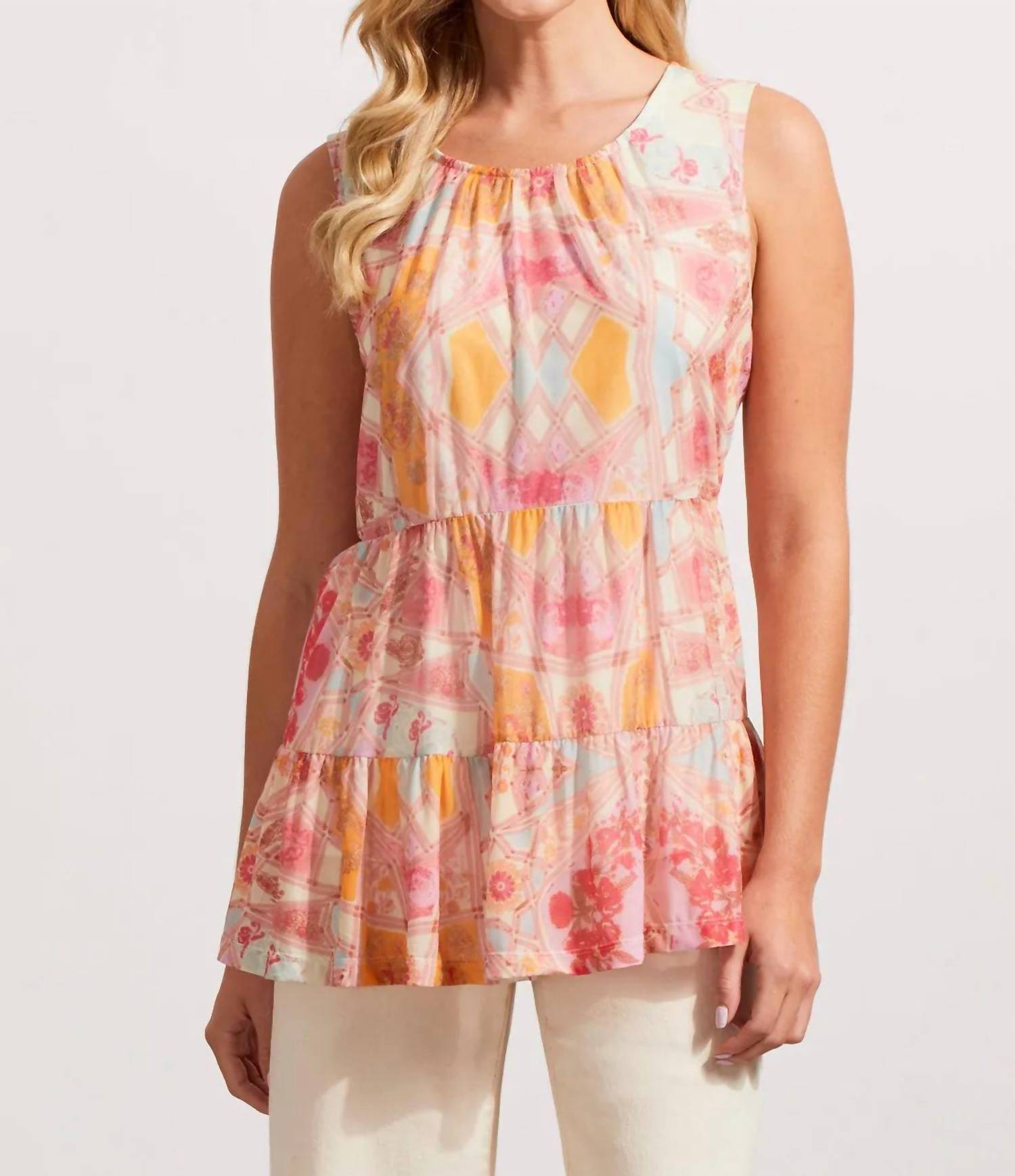 Tribal - Taya Tiered Mesh Sleeveless Top