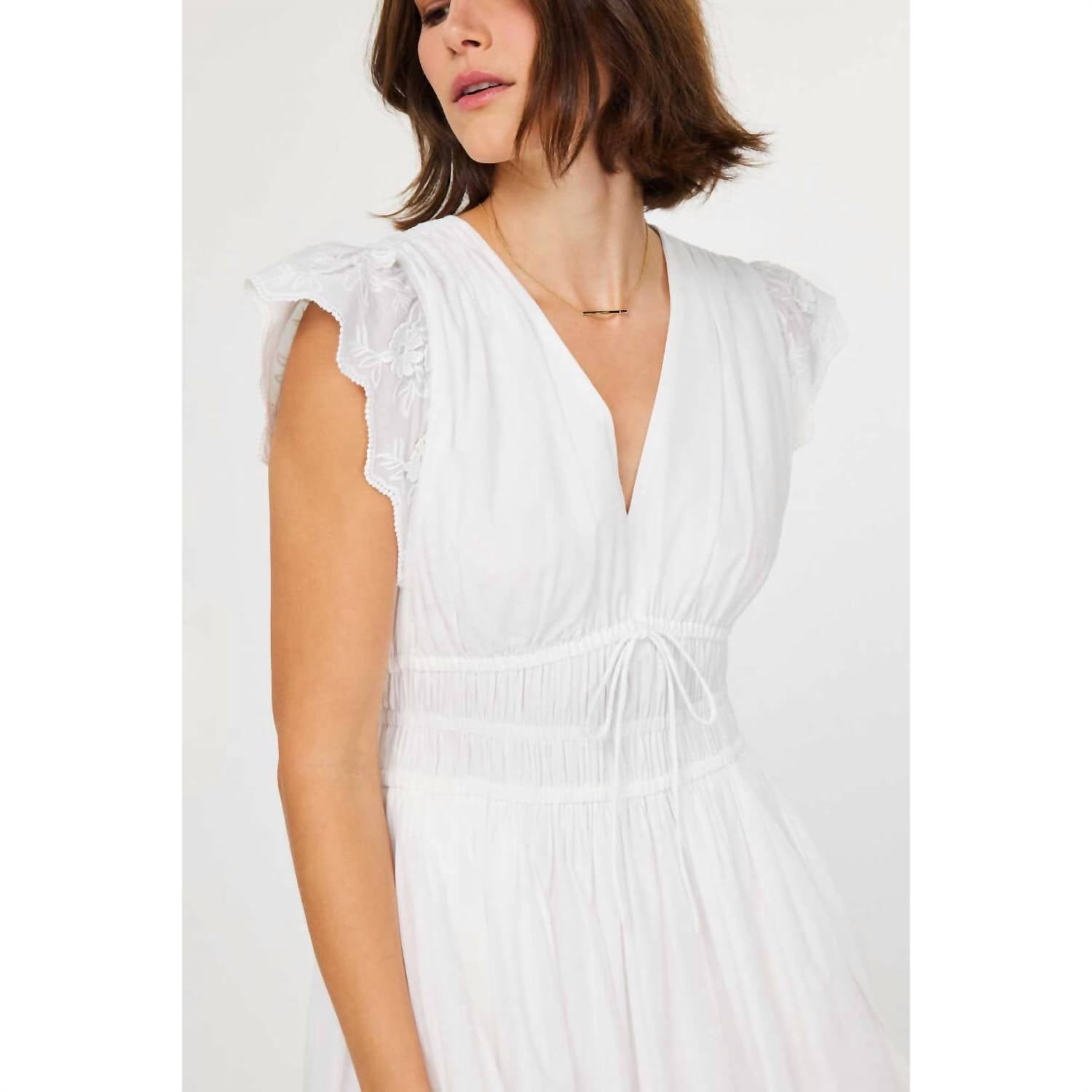 Current Air - Embroidered Lace V-neckline Midi Dress