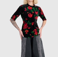 ALEMBIKA Aria Velvet Mockneck Tee in roses - women's t-shirt