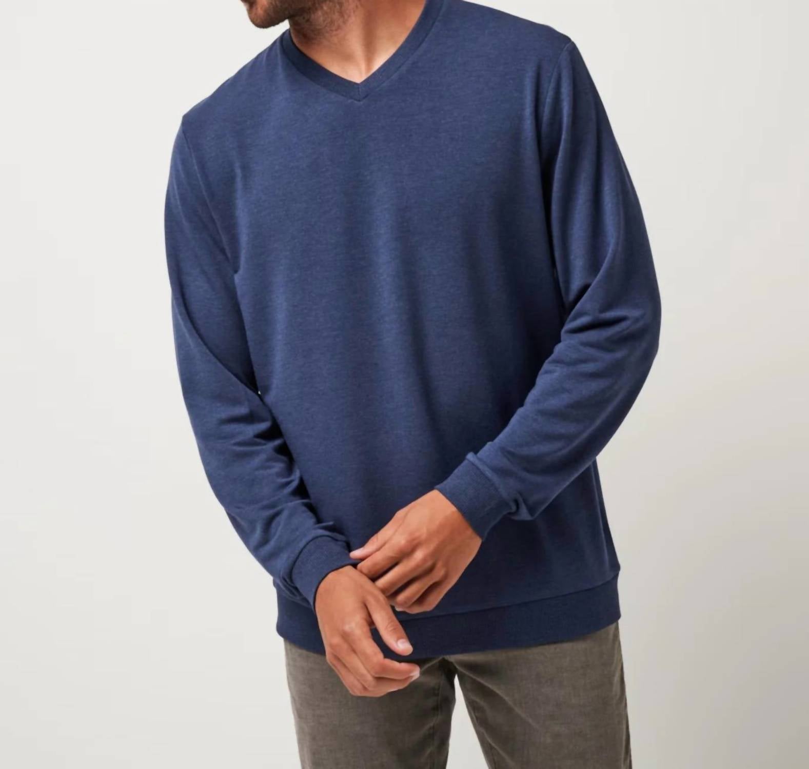 TravisMathew Amenities V-neck Crew Sweater in heather blue nights - men's sweater