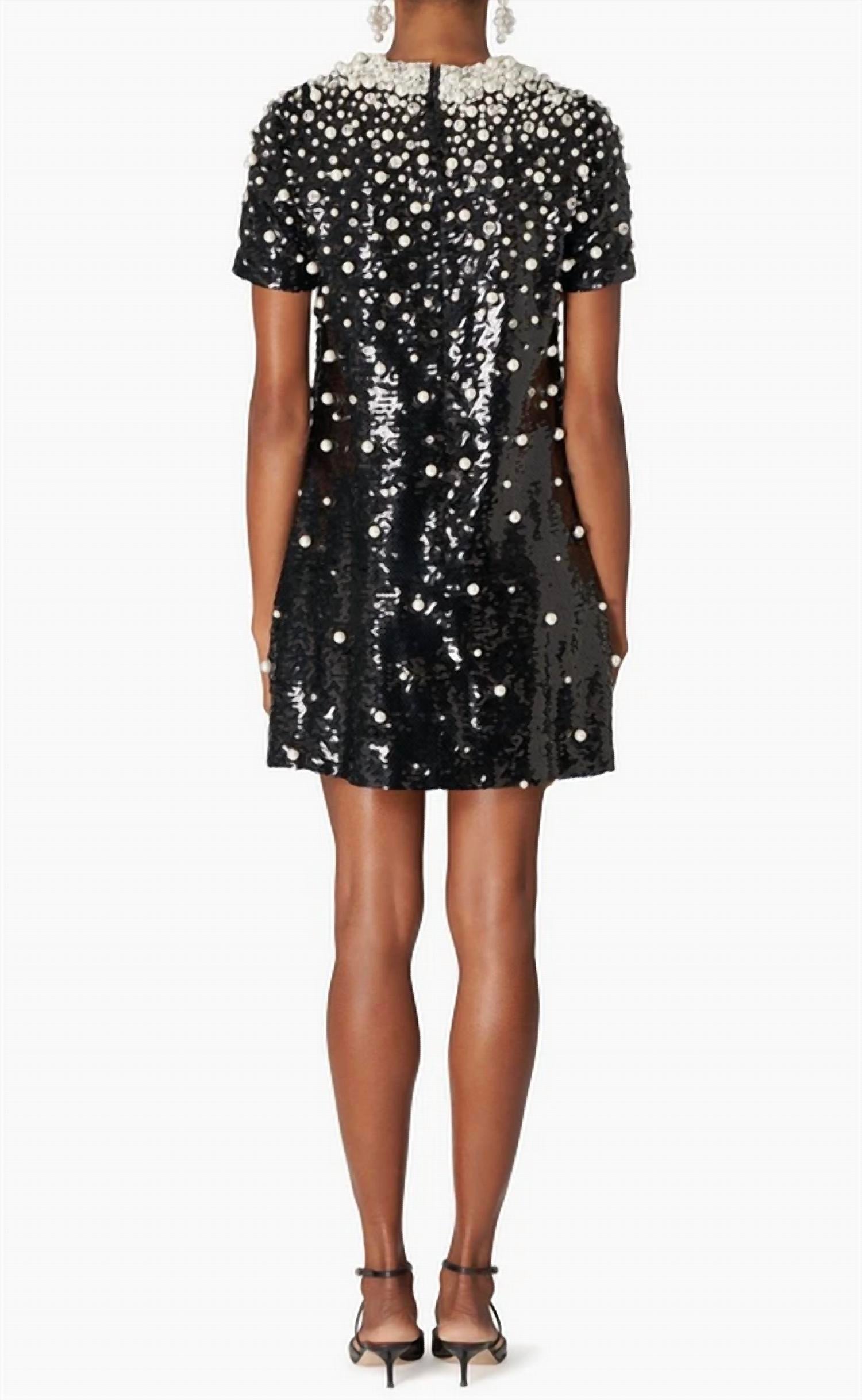 Carolina Herrera Embellished Mini Shift Dress with Pearlescent Detail in black pearl - women's dress - detail view