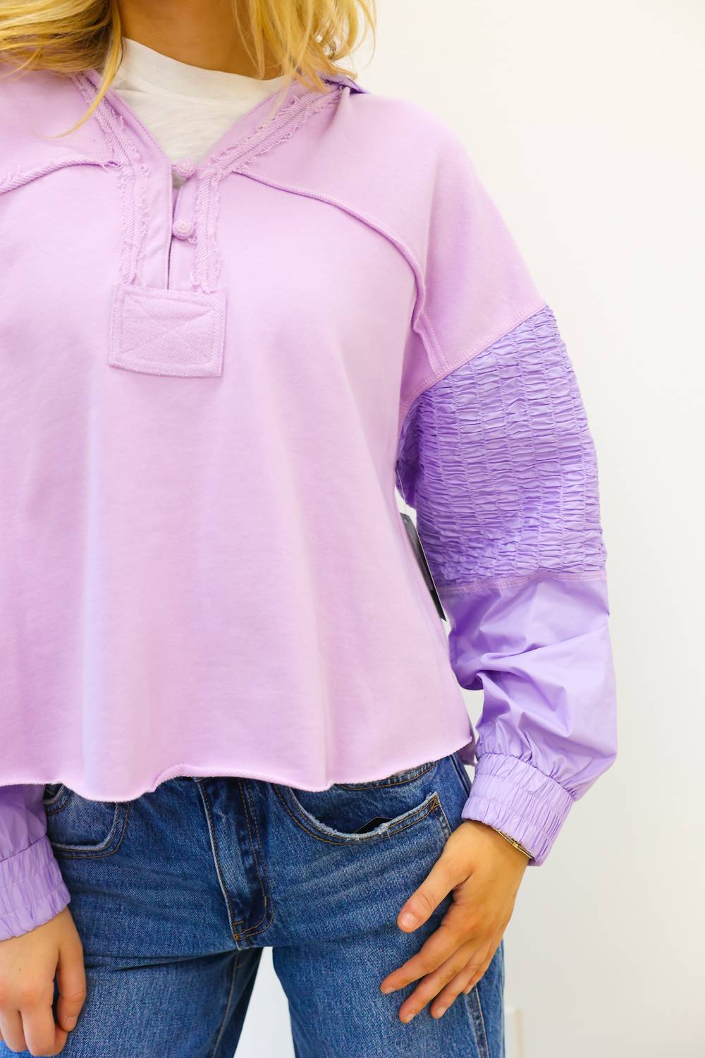 Karlie - Solid V Neck Knit Novelty Sweatshirt