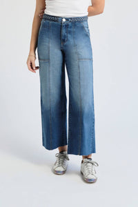 1822 Denim - High Rise Wide Leg Braided Waistband Denim Jeans