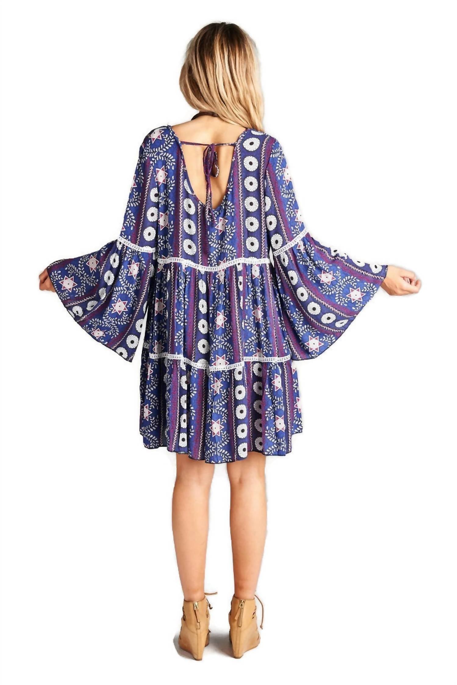Velzera - Crochet Bell Sleeve Mini Dress