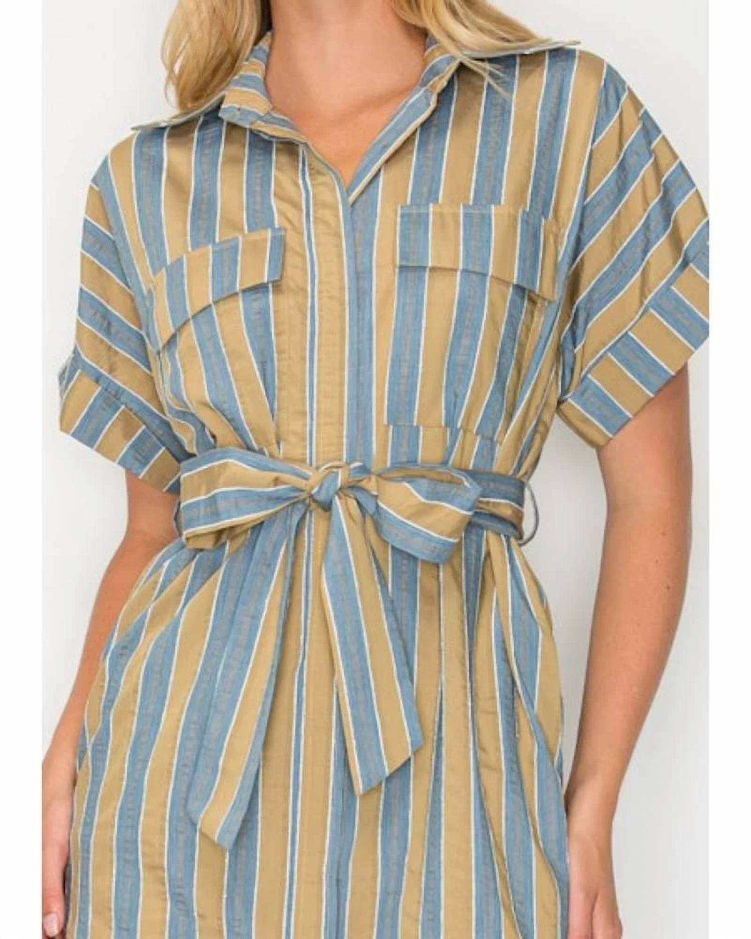 Meet Me In Santorini - Hazel Fall Stripe Shirt Dress
