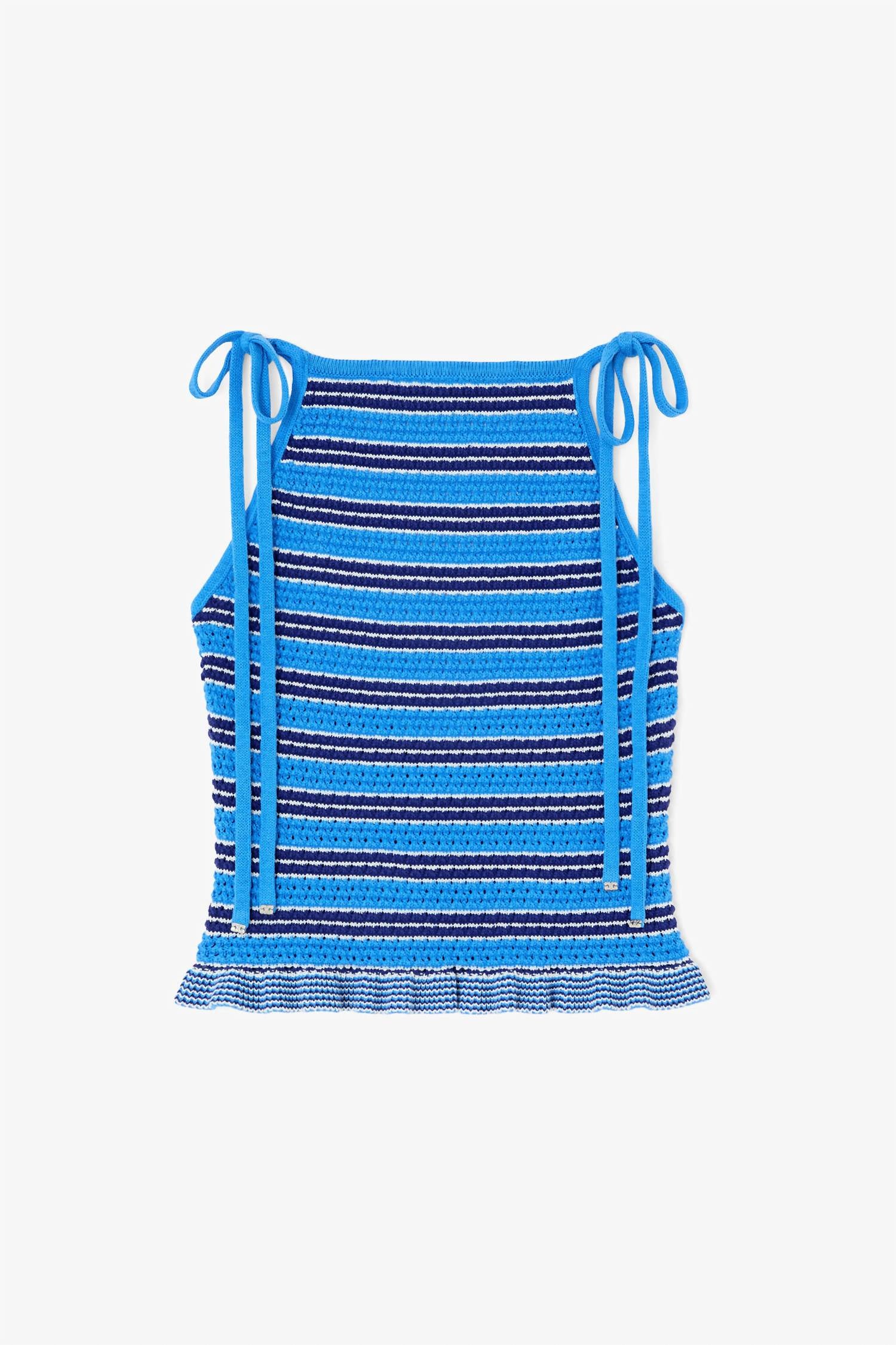 Ganni - Cotton Pointelle Stripe Top