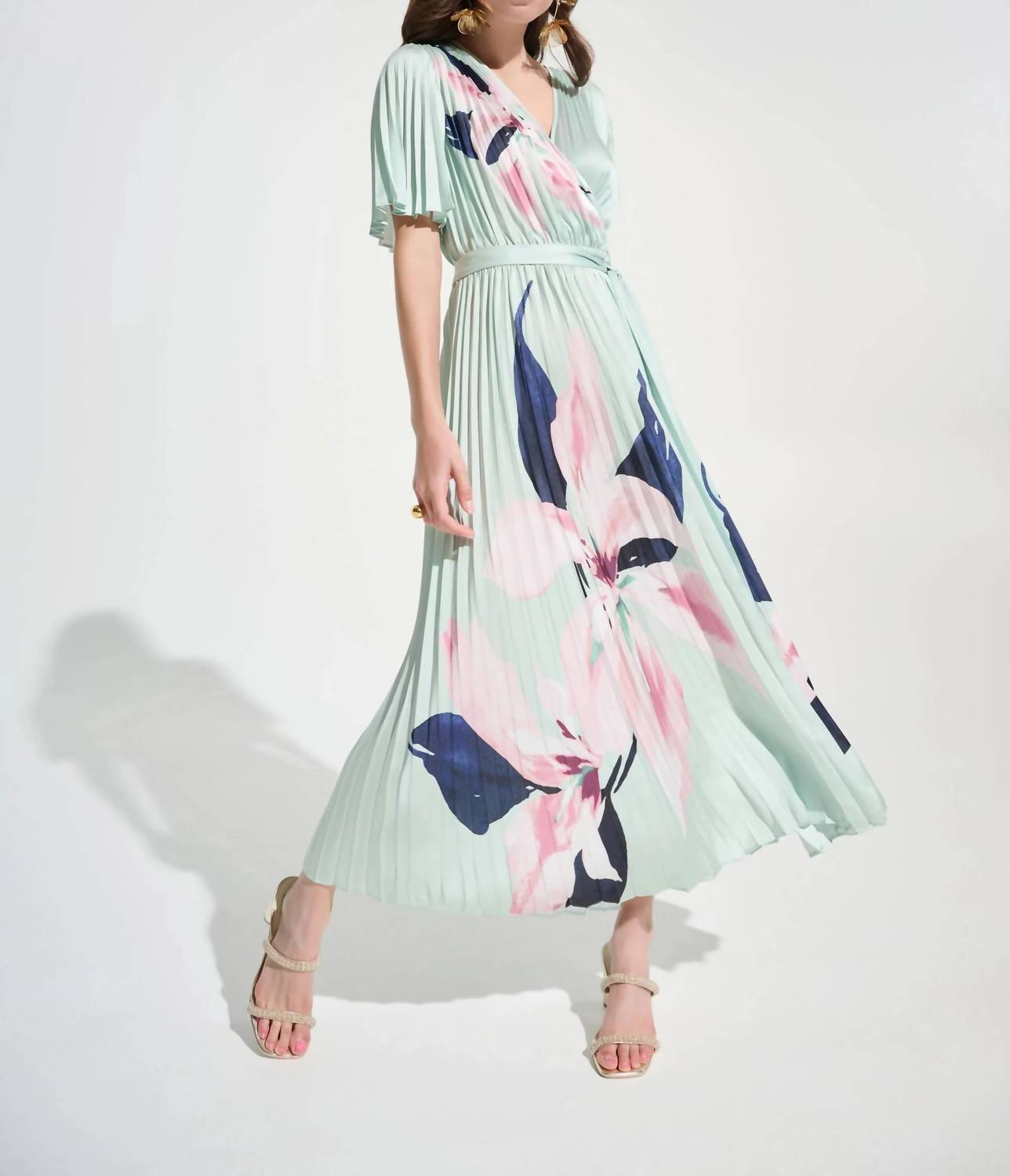 Joseph Ribkoff - Floral Pleated Satin Maxi Dress