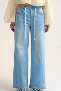 Q2 Adjustable Drawstring Waist Wide Leg Pants in blue - women's pants