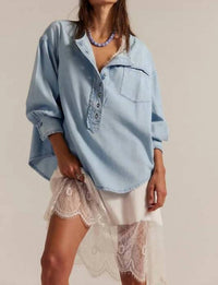 Free People - Dreaming Denim Pullover Top