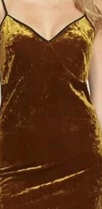 1.STATE Velvet Slip Strap Dress in gold - women's dress - detail view
