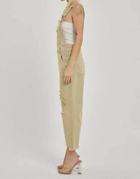 Risen - High Rise Distressed Denim Overalls