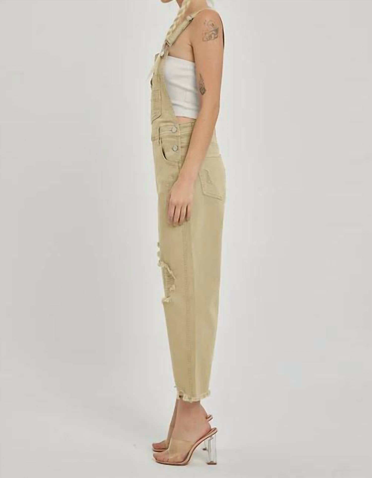 Risen - High Rise Distressed Denim Overalls