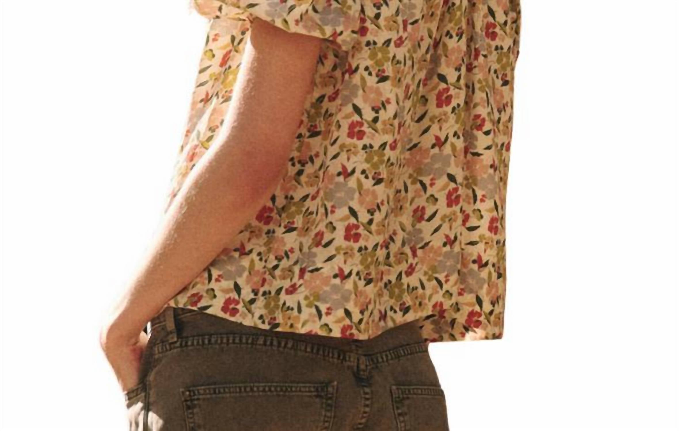 THE GREAT. Women's The Bungalow Top in floating petals floral - women's blouse - detail view