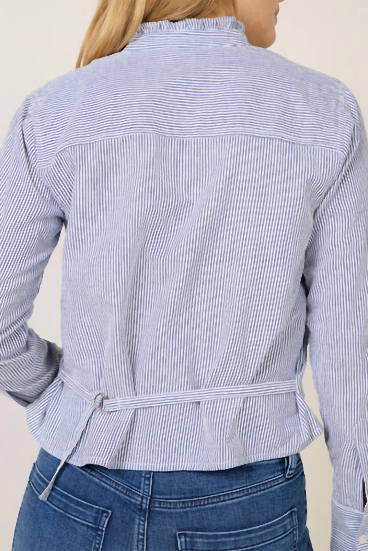 Bobi - Pintuck Long Sleeve Top With Belt