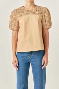 English Factory - FRONT CUT-OUT SMOCKED TOP