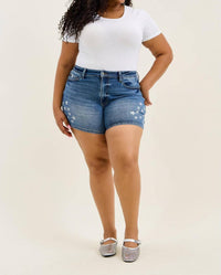 Judy Blue High Waist Star Splatter Slim Denim Short in blue - women's shorts - view 7