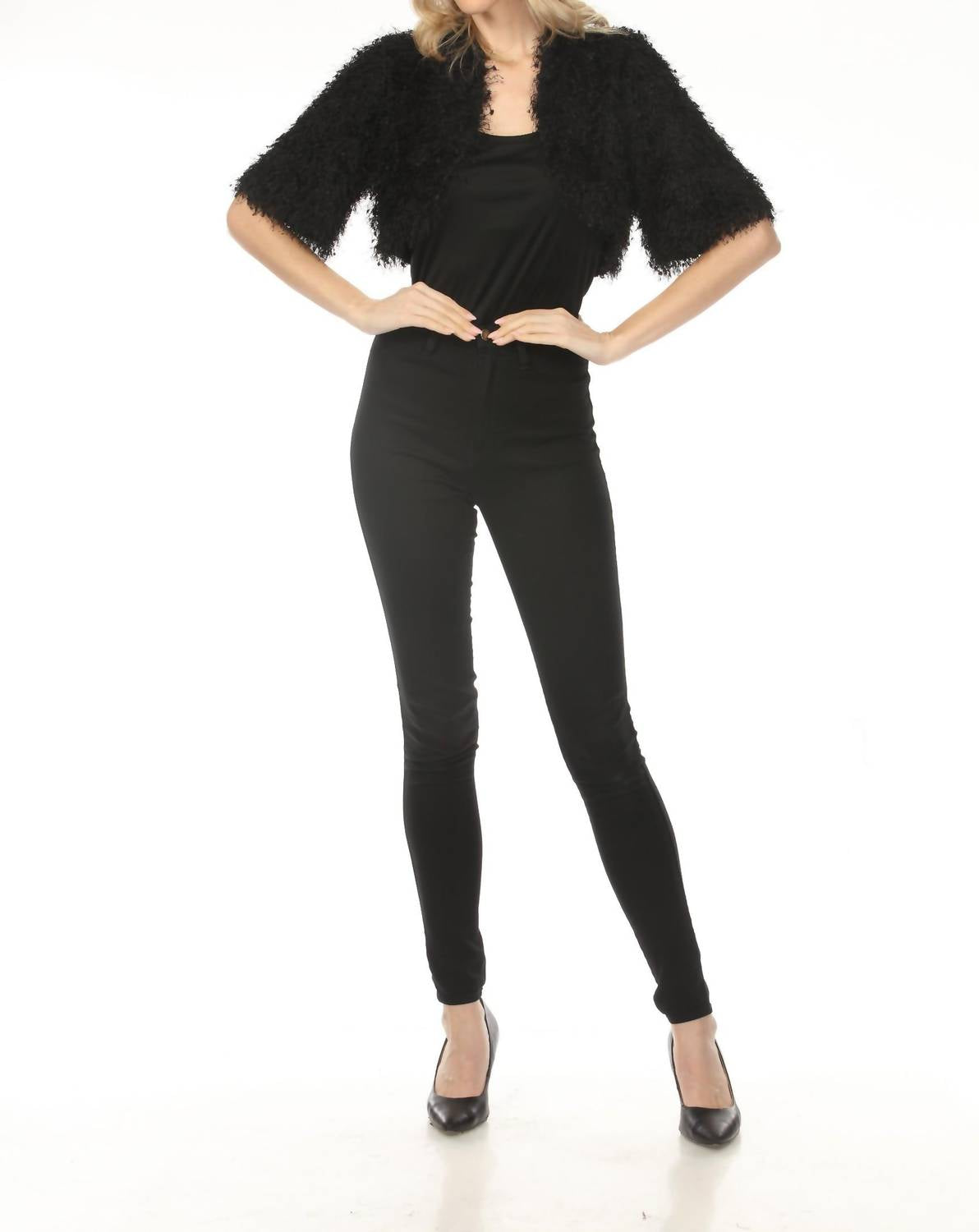 Joseph Ribkoff Fringe Open Front Bolero Jacket in black - women's jacket - view 5