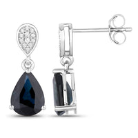 Diana M Jewels Women's Pear Natural Blue Sapphire Stud Earrings (2.76 Ct) - Signature in 14k white gold - women's jewelry - detail view
