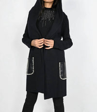 Frank Lyman - Bess Faux Leather Pockets Hoodie