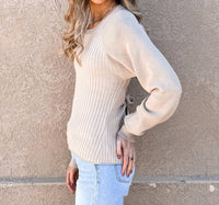 So Me - Long Sleeve Ribbed Open Back Sweater