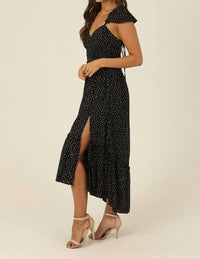 ANGIE Cadence V-Neck Midi Dress in black - women's dress - detail view