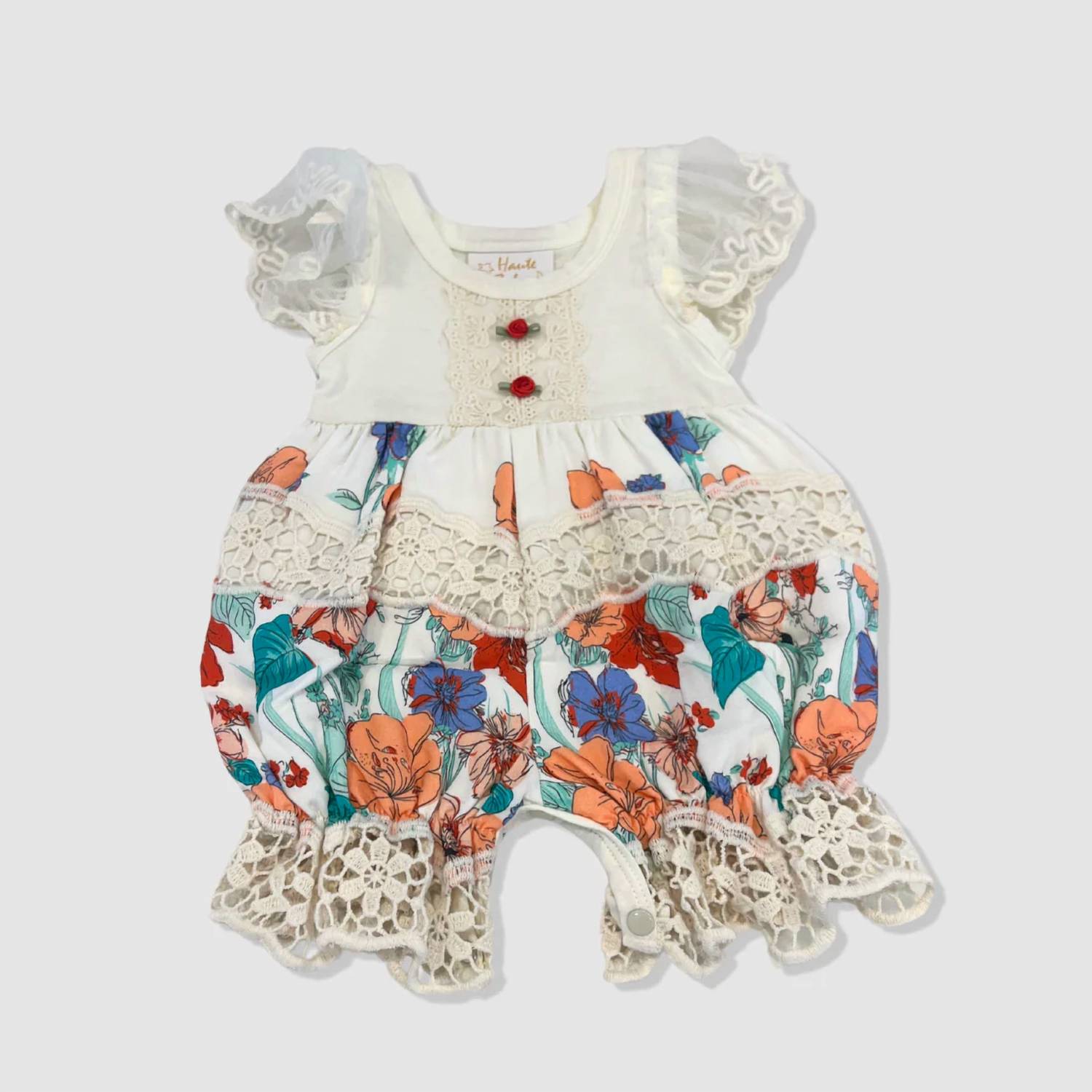 Haute Baby - Girl's Short Sleeve Red Roses Romper