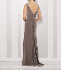 Social Occasions By Mon Cheri - Taupe Long Layered Gown