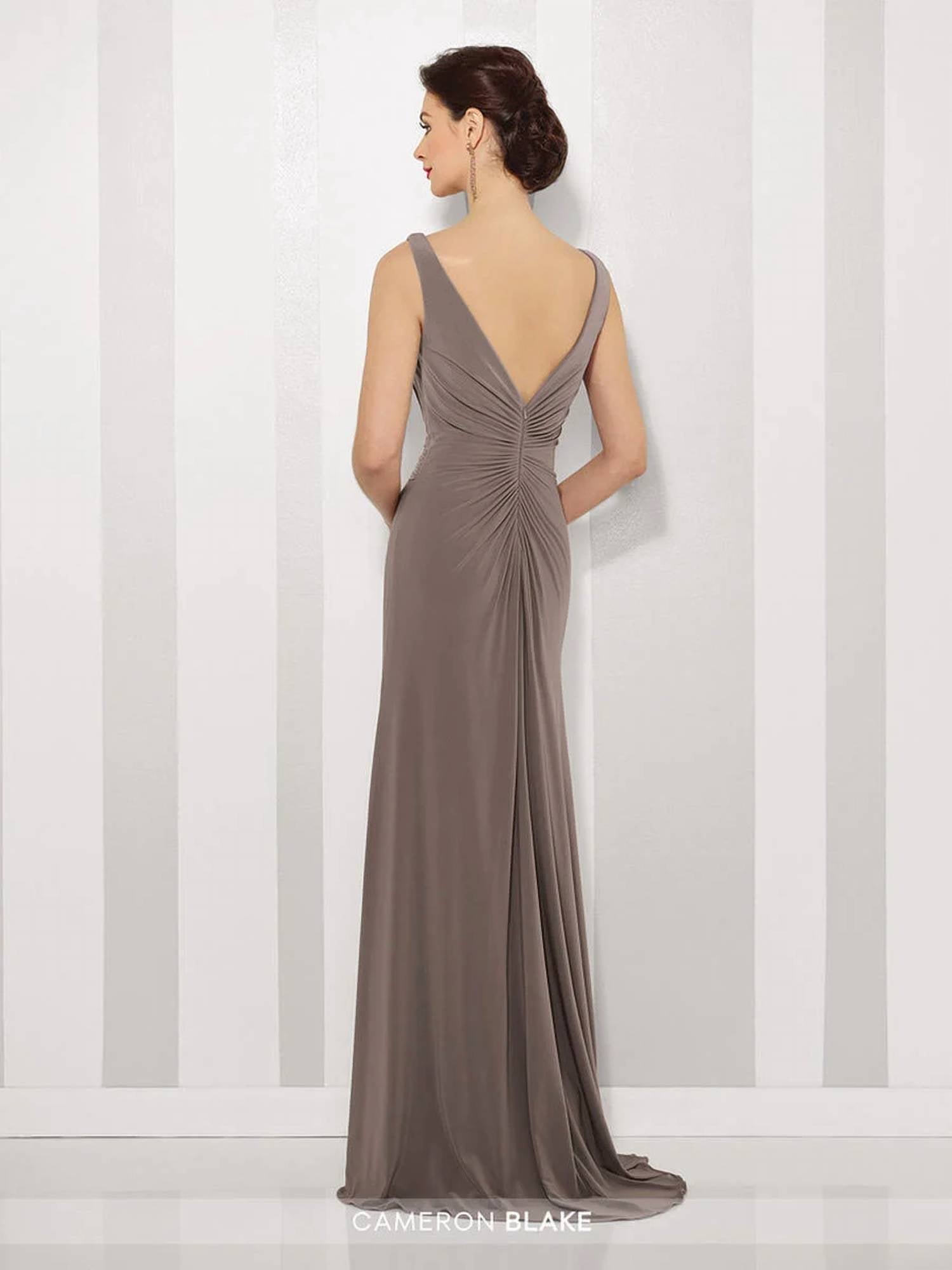 Social Occasions By Mon Cheri - Taupe Long Layered Gown