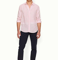 Orlebar Brown Giles Linen Long Sleeve Shirt in pale pink white - men's shirt