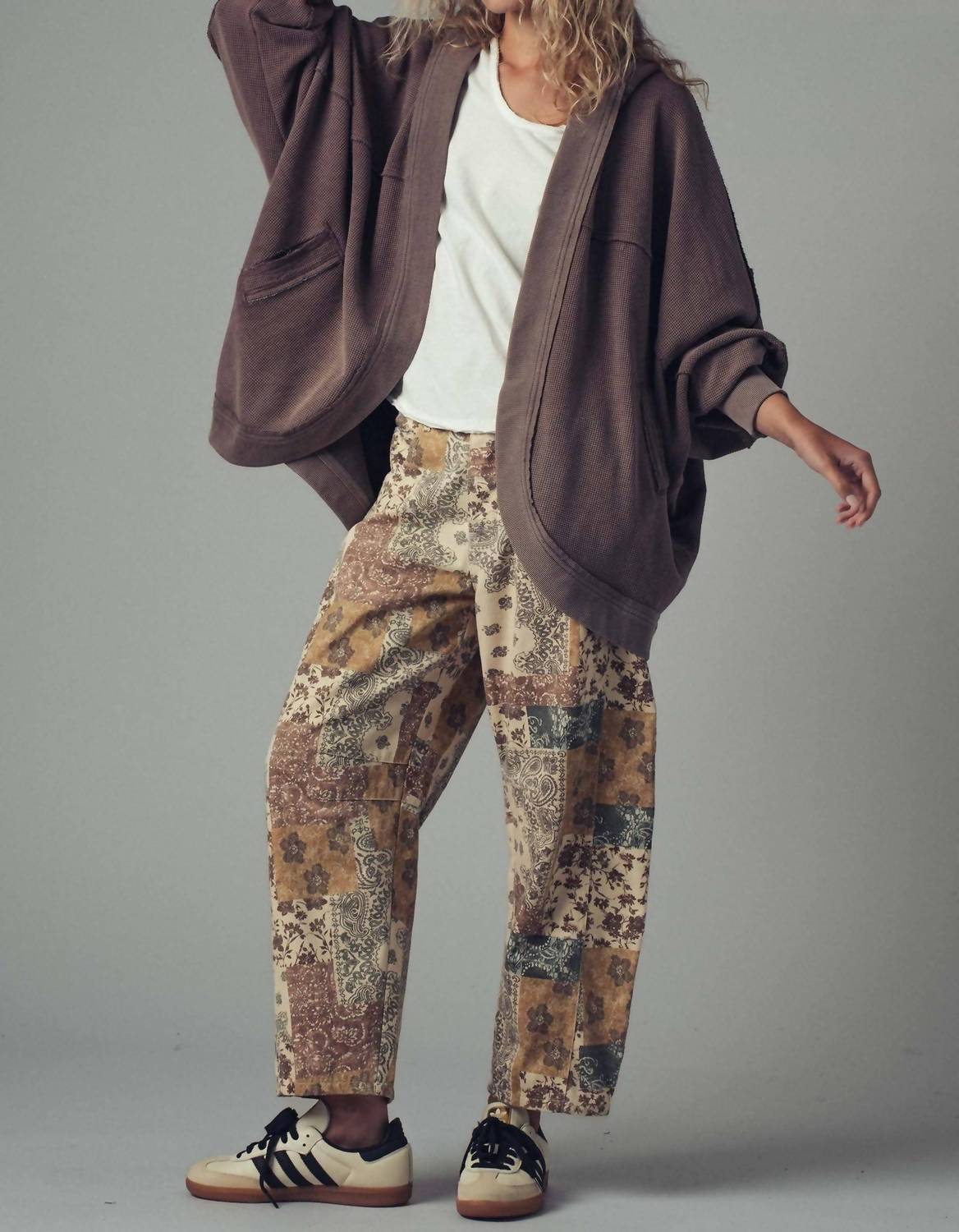 Urban Daizy - Washed Waffle Knit Hooded Cardigan