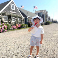 Piping Prints - Boy's Embroidered American Flag Seersucker Shorts